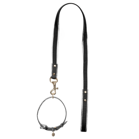 Guia + Coleira Glitter Preto PJ20047 40CM